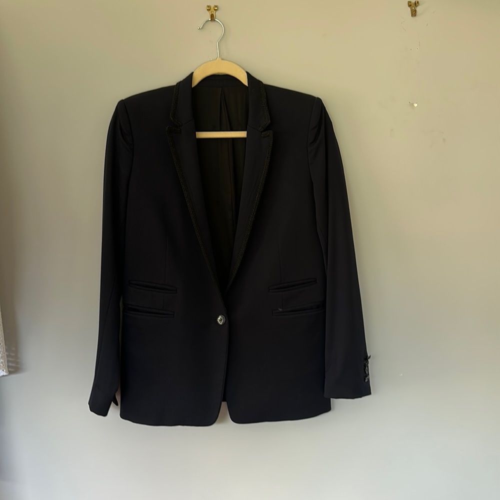 The Kooples navy blazer single breasted braid trim sz 36